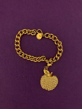Vintage Signed Sara Coventry Gold-Tone Apple Charm Chain Bracelet